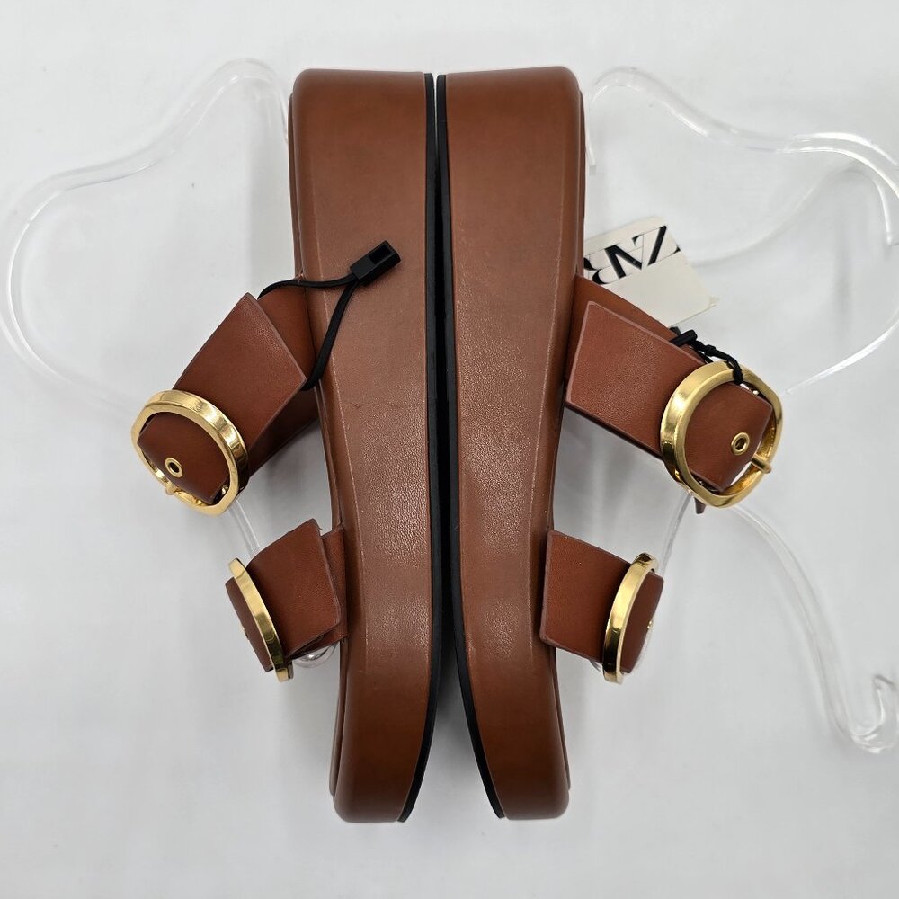 Zara Leather Platform Buckle Sandals - NWT - Picture 8 of 16
